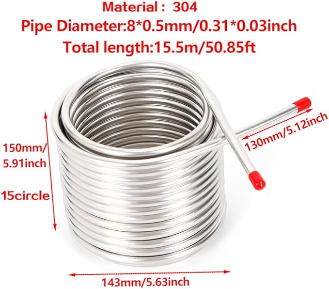 Stainless Steel Metal Coil Tube Immersion Wort Chiller Beer Wine Cooler Home US