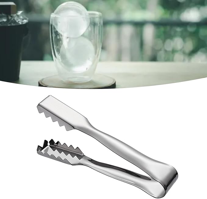 2Pcs Ice Tongs for Jumbo Ice Balls and King Cubes, Stainless Steel Ice Tongs for Ice Bucket with Serrated for Cocktails Whiskeys Drink Coffee