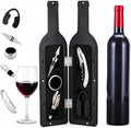 Luxury Wine Accessory & Gift Set - Corkscrew, Stopper, Pourer, and Games! (Wine Opener - Black and Red Glossy Bottle Case)