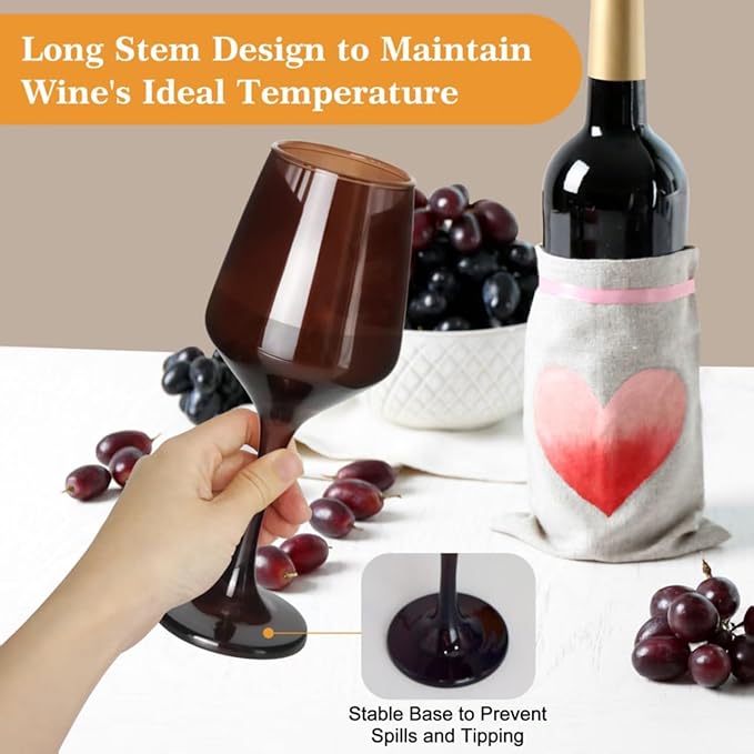 Multi Colored Wine Glasses Set of 6, 14oz Stemmed Glasses, Thick & Colorful, Dishwasher Safe Stemware for Red or White, Gift for Party, Holiday, Anniversary, Restaurant, Home Bar