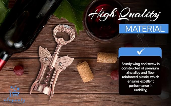 ELEGANTZ Luxury Multifunctional Wine Bottle Opener with Foil Cutter, Beer Opener, Butterfly Design - Heavy Duty Zinc Alloy, Chrome Plating - Gift for Wine Lovers
