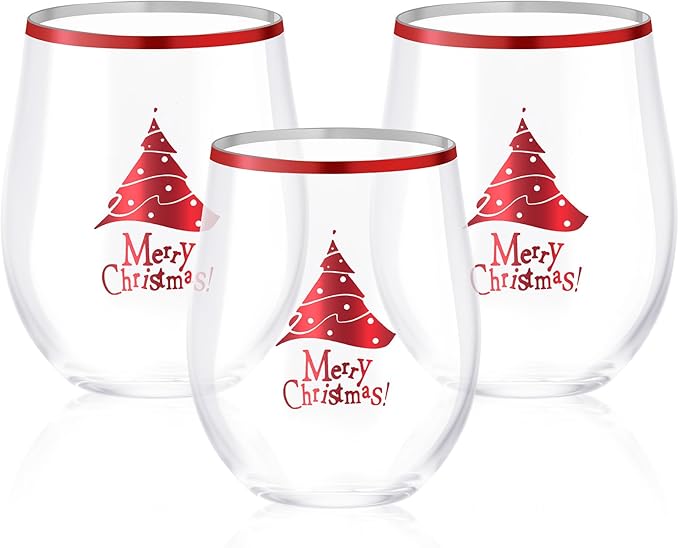SUT Plastic Cups, Disposable Wine Glasses, 12oz Red Plastic Wine Glasses for Christmas (24PCS)