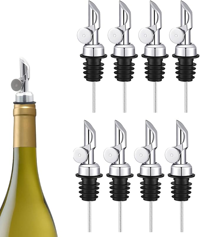 Weighted Stainless Steel Liquor Bottle Pourers: Auto Flip Spouts for Precise Pouring, Leak-Proof and Dishwasher-Safe (8pcs - Silver)
