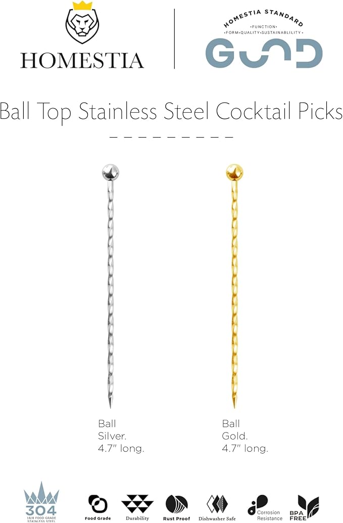 Homestia Silver Cocktail Picks, 16PCS Stainless Steel Twisted Martini Picks 4.3 Inch, Reusable Metal Drink Skewers for Cocktails, Olives, Appetizers, Barware Accessories