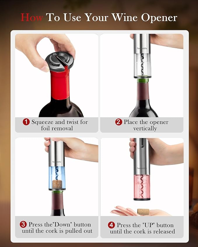 Electric Wine Opener Set With Stand - Premium Wine Gifts with Rechargeable Wine Opener, Foil Cutter, Pourer, Vacuum Stopper, and Elegant Package Box -Gift for Home Party Bar Outdoor