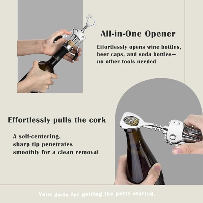 Wine Opener Set, Heavy-Duty Zinc Alloy Wing Corkscrew with Foil Cutter, Vacuum Stopper and Wine Aerator Pourer, Multifunctional Bottle Opener for Kitchen, Bar, Restaurant, Bartender, Perfect Wine Gift