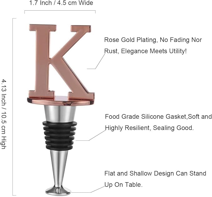 Miicol Prosecco Stopper, Rose Gold Initial Wine Stopper - Personalised Champagne Gift, Funny Kitchen Decor