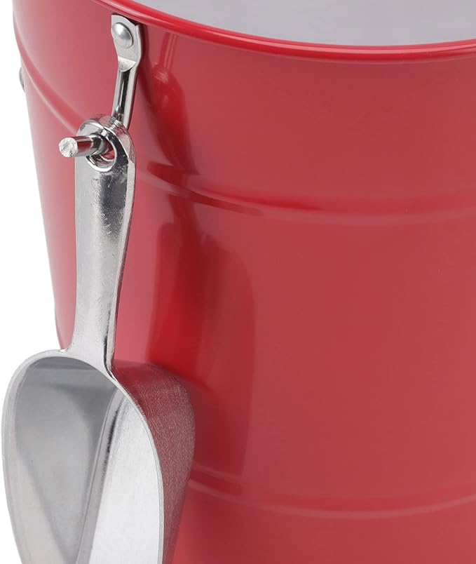Round Ice Bucket with Ice Shovel, Bar Ice Tub Beer Chiller Bin, Double Wall Galvanized Sheet and Plastic Wine Storage Tub with Handle and Lid for Home Bar Party Use (Red)