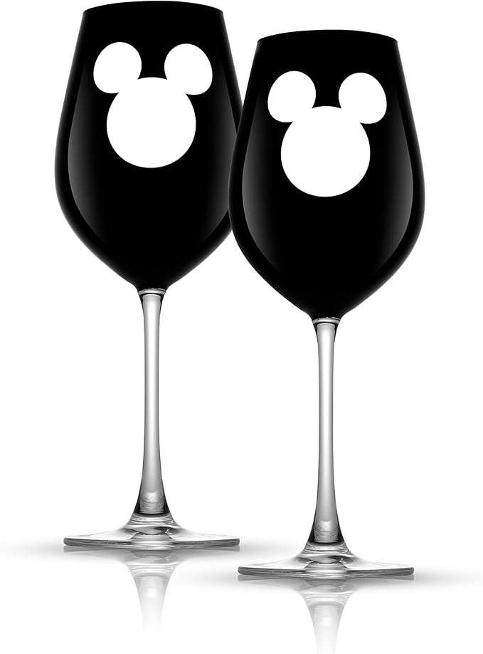 JoyJolt Disney Mickey Mouse Stemmed Red Wine Glasses Set of 2 European Crystal Drinking Glasses. Luxury 23oz Black Wine Glasses, Perfect for Xmas and Special Occasions