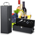Bottle Wine Carrier,Leather Wine Gift Boxes ,for Wedding, Anniversary,Travel, Restaurant, Party, Gifts for Wine Lovers , Storage Box for Home Bar Wine Collection With 4pcs Wine Accessories Set（black）