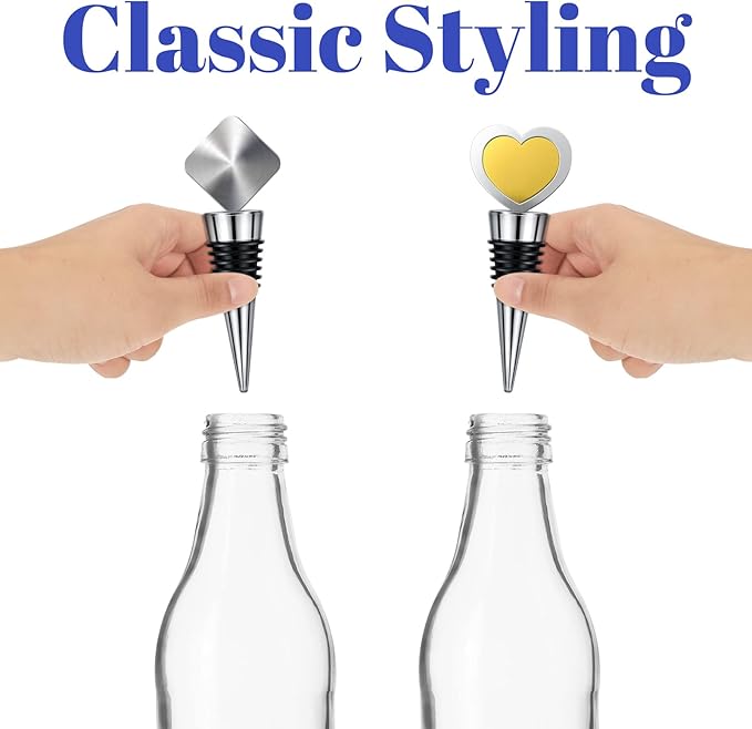 Honeydak 16 Pieces Metal Bottle Stopper Blank Stainless Steel Wine Bottle Stopper Kit Reusable Wine Saver Corks Hardware for Wedding Party Bar Turning