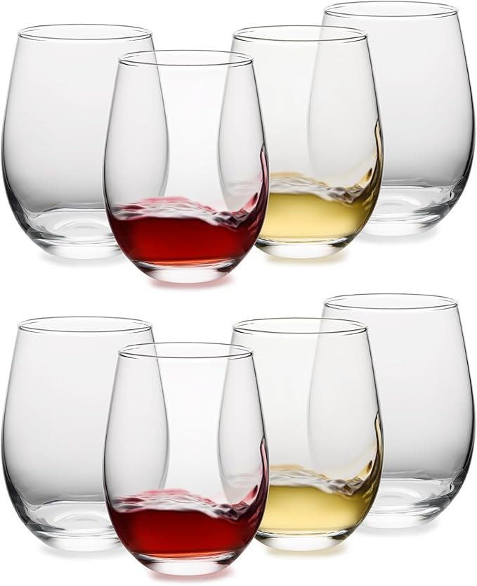 Stemless Wine Glasses Set of 8, 18oz Red White Wine Glasses,Lead-free Wine Glasses for Home, Party, Wedding, Ideal Wine Accessories Gift,Clear