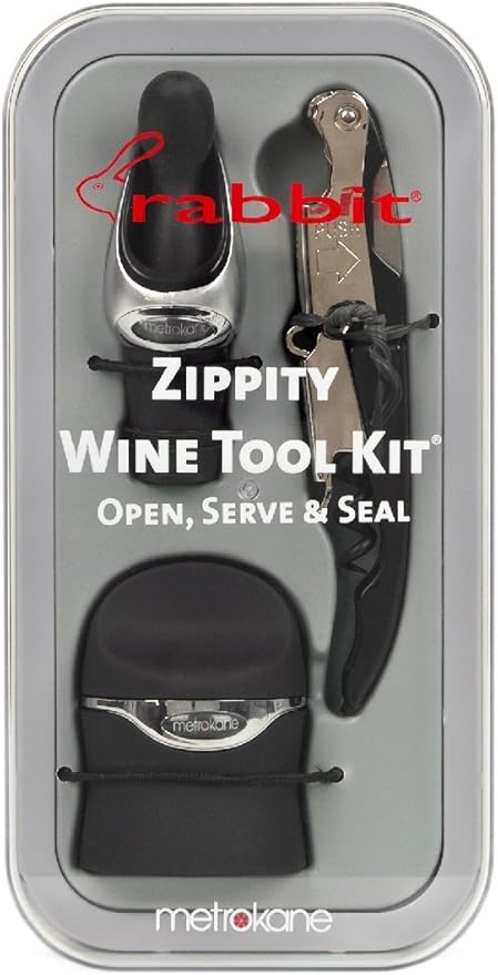 Rabbit 3-Piece Zippity Wine Tool Kit, Velvet Black
