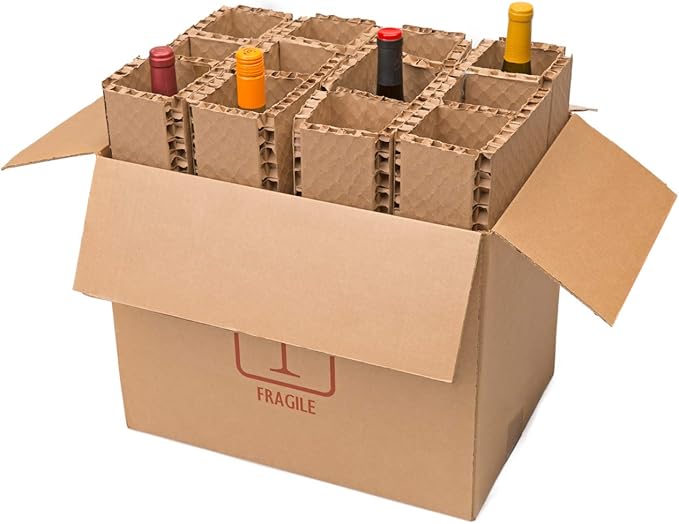 U-Haul Corrugated 12 Bottle Wine Shipping, Moving, & Packing Kit - Includes a 17-7/8” x 12-1/8” x 14-1/2” Box & Corrugated Protection Inserts
