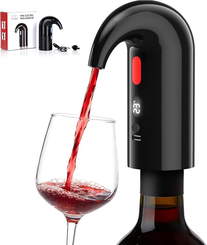 Electric Wine Aerator and Wine Decanter – Quiet Dual-Pump Aeration, Measured Pouring, Temp Display & USB Rechargeable System Electric One-Touch Automatic Wine Decanter and Wine Dispenser Inky
