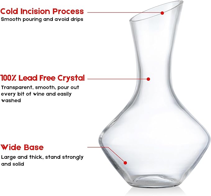 NEW PACIFIC YOUYAH Wine Decanter, Red Wine Carafe 100% Hand Blown Lead-free Crystal Glass, Elegant Design Wine Decanter, Wine Accessories, Idea Wine Gift for Wine Lovers, Transparent