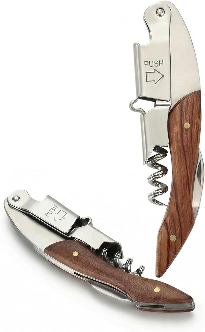 2-piece server corkscrew - a professional wine opener designed specifically for servers and bartenders, featuring a heavy-duty double-hinge design | made of durable stainless steel (brass)