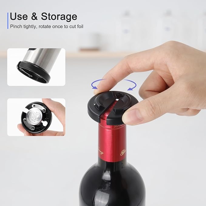 Effort-Saving Wine Opener by ELMWAY, Sleek Self-Pull Manual Corkscrew with Foil Cutter, Stainless Steel Body, Easy to Use & Eco-Friendly for Home & Parties - Silver