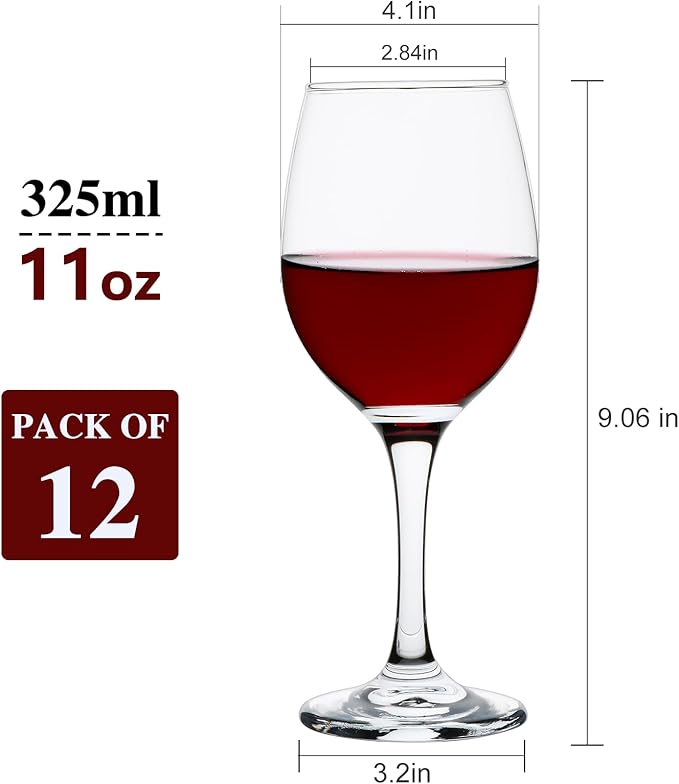 Wine Glasses Set of 12, 11 oz Clear Wine Glass Set, Red/White Wine Glasses with Pretty Gift Box for Birthday,Christmas,Party,Restaurant,Home Bar and Decorations