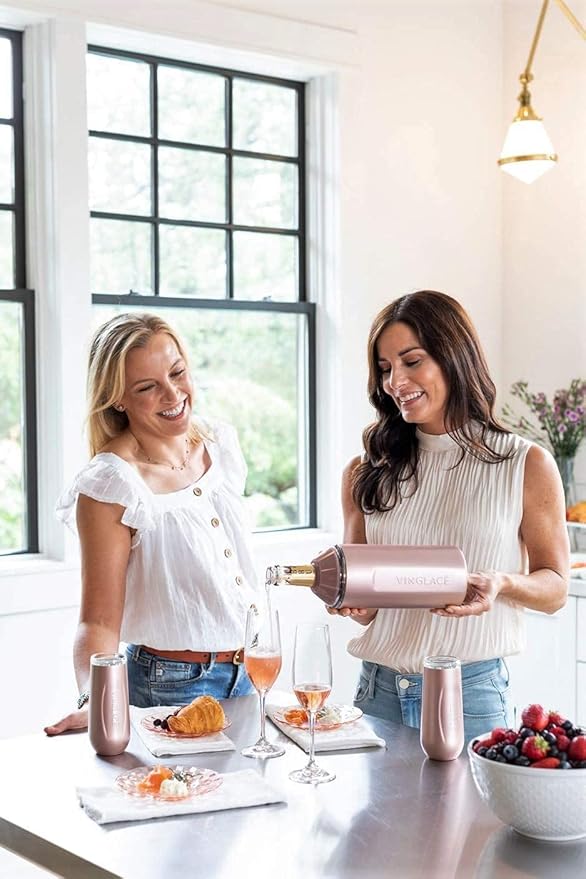 Vinglacé Wine Bottle Chiller- Portable Champagne Insulator- Stainless Steel Wine Cooler Sleeve - Keeps Wine Cold (Rose)