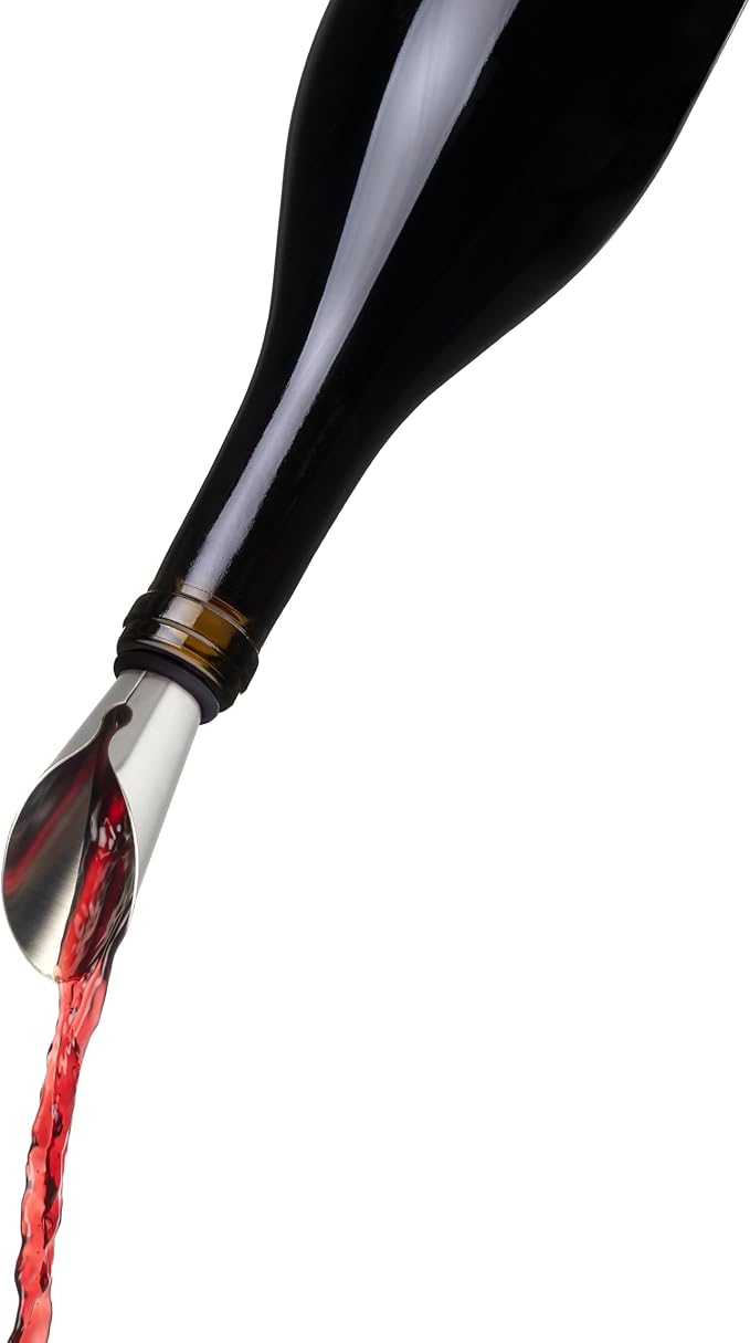 TRUE Duo Wine Pourer and Stopper, Bottle Sealer, Drip Free Pourer, Wine Cork Spout, 2-Piece Design, Silicone and Stainless Steel