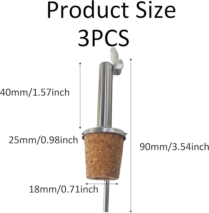 pson 3Pcs Stainless Steel Bottle Pourers, Hinged Flip Spout with Cork Design for Pouring Olive Oil, Vinegar, Syrup, Liquor, and Wine(Straight head)