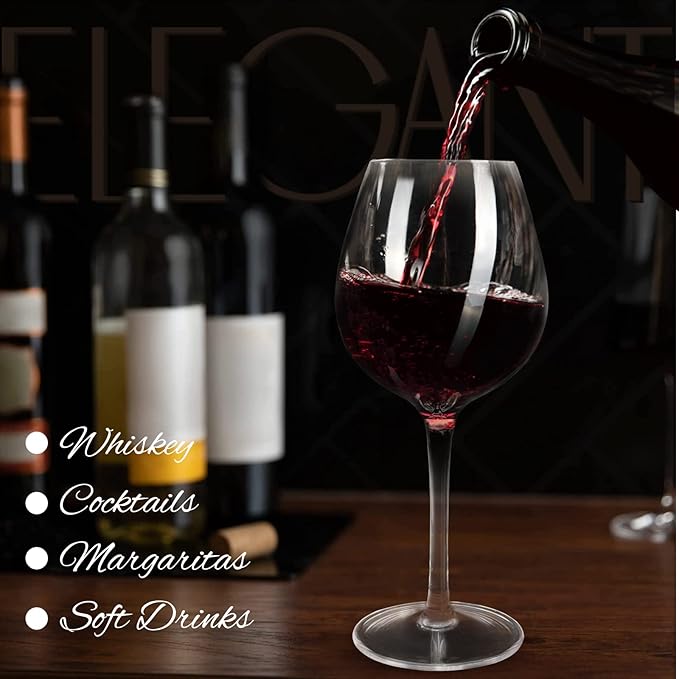 crayline Plastic Wine Glasses Set of 6(15oz) |Unbreakable Wine Glasses with Stem|100% Tritan & BPA Free |Dishwasher Safe| Awesome For Pool, Beach, Travel, Pool, Camping, Beach, Picnic, Everyday Use.