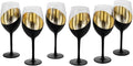 MyGift 14 oz Modern Slanted Matte Black and Gold Tone Stemmed Wine Glasses, Elegant Angled Design with Metallic Interior Accent Glass Stemware, Set of 6