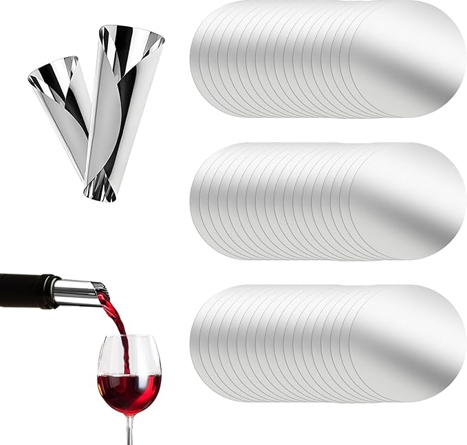 50Pcs Disposable Wine Pourer Discs, 3Inch Anti-Drip Liquor Pour Spouts for Wine & Liquor Bottles, No-Rinse Single-Use Design Avoids Cross-Flavors
