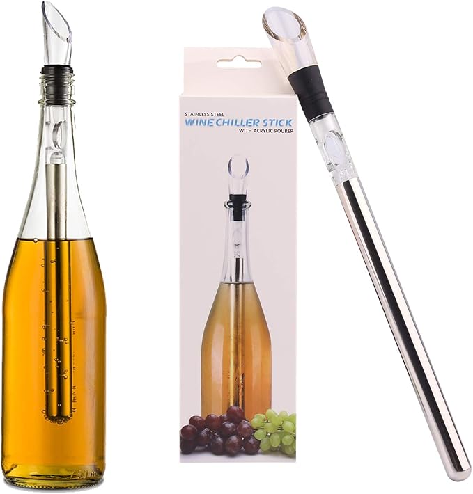 DERNORD Wine Chiller 3-in-1 Stainless Steel Wine Bottle Cooler Stick Freezer with Aerator and Pourer for Chilling Longer, Pouring and Aerating Wine for Christmas and Birthday Gifts