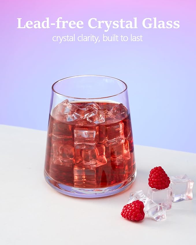 Stemless Wine Glasses Set of 4, 13.5 oz Hand-blown Whiskey Glasses for Red and White Wine, Universal Drinking Glasses for Water, Juice, Thickened Base & Dishwasher Safe, SWG-400-4