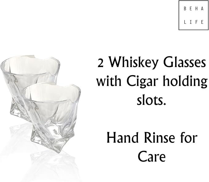 Set of 2 Crystal Clear Glass Item Holding Luxury Whiskey Glasses with Bourbon Stones for Cold Ice Drinking Gift for Men Home Bar Game Room Mancave