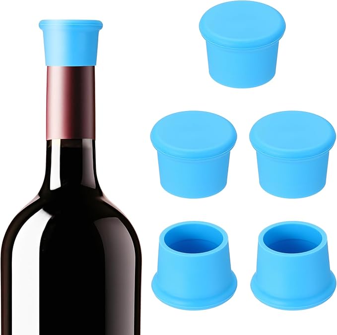 PATIKIL Silicone Wine Stoppers, 6 Pcs Reusable Bottle Cover Wine Corks Bottle Caps Wine Saver Seal Keep Fresh for Beer Beverage Drink, Blue