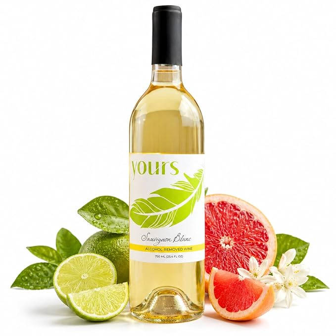 YOURS Non-Alcoholic White Wine – Sauvignon Blanc, Alcohol-Removed 750mL Bottle, Crisp Citrus Lime & Grapefruit Notes, Low Sugar, Low Calorie, Serve Chilled