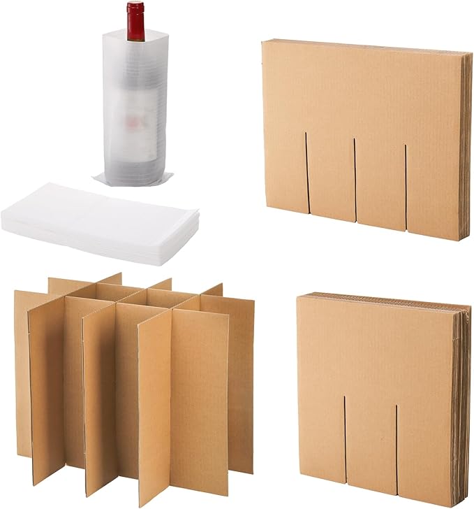 Dicunoy 6 Sets Glass Divider Kits for Moving, Carboard Wine Glassware Dish Packing with 72 Package Foam Pouches, for 16 x 12 x 12 Inch Box