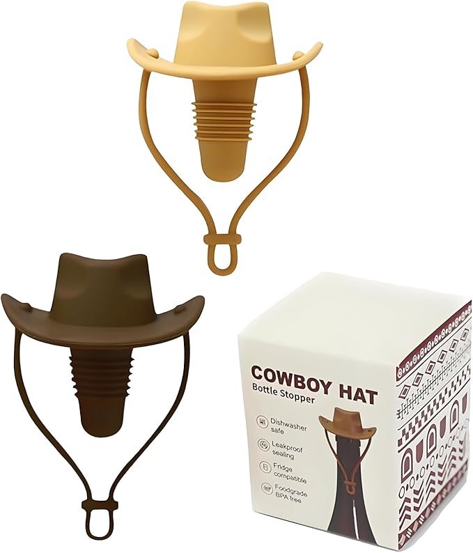 2 Pcs Wine Stopper, Cowboy Hat Silicone Wine Stoppers, Fun Hat Cap Seals Bottle & Keeps Wine Fresh, Funny Gag Gifts for Boyfriend and Adults