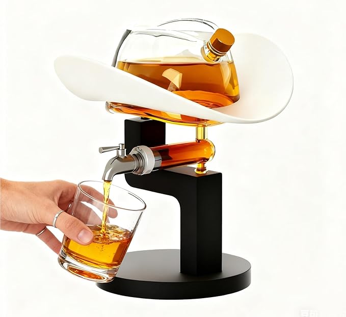 Western Cowboy Hat Decanter – 27oz Clear Glass Whiskey & Liquor Bottle | Premium Bar Display for Home, Lounge, or Man Cave Gifts, Rustic Collector Drinking - Great Gift Him Men, Dad, or Western Fans