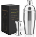 LUCKYGOOBO Cocktail Shaker with Double Measuring Jigger,Professional Stainless Steel 24oz Martini Shaker Set,Drink Built-In Strainer,Bartender Kit.