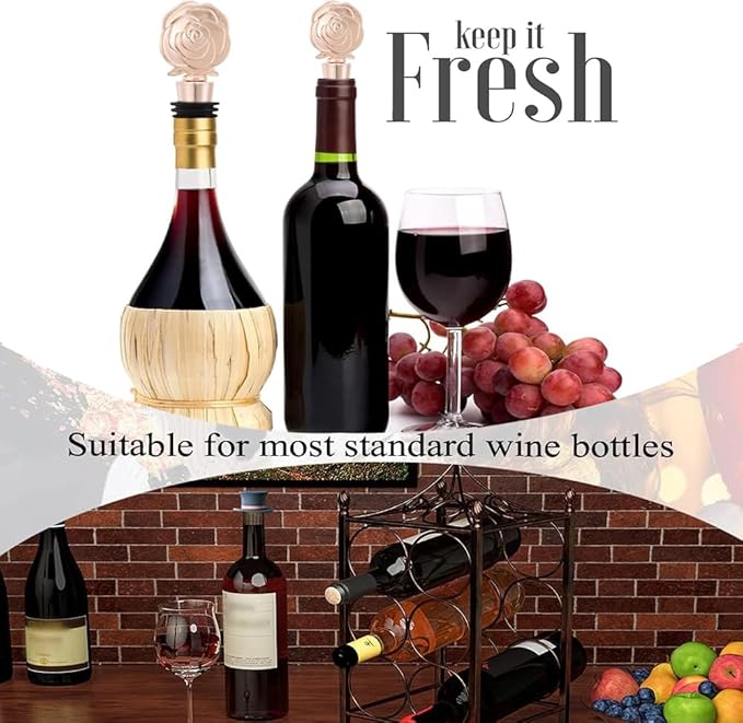 24PCS Wine and Beverage Rose Stopper Rose Gold Bottle Stoppers Keep Wine Fresh Holiday Party,Wedding Birthday Party Decor Wine Stoppers Wine Lovers Funny Gifts(24,Opp Rose Stopper)