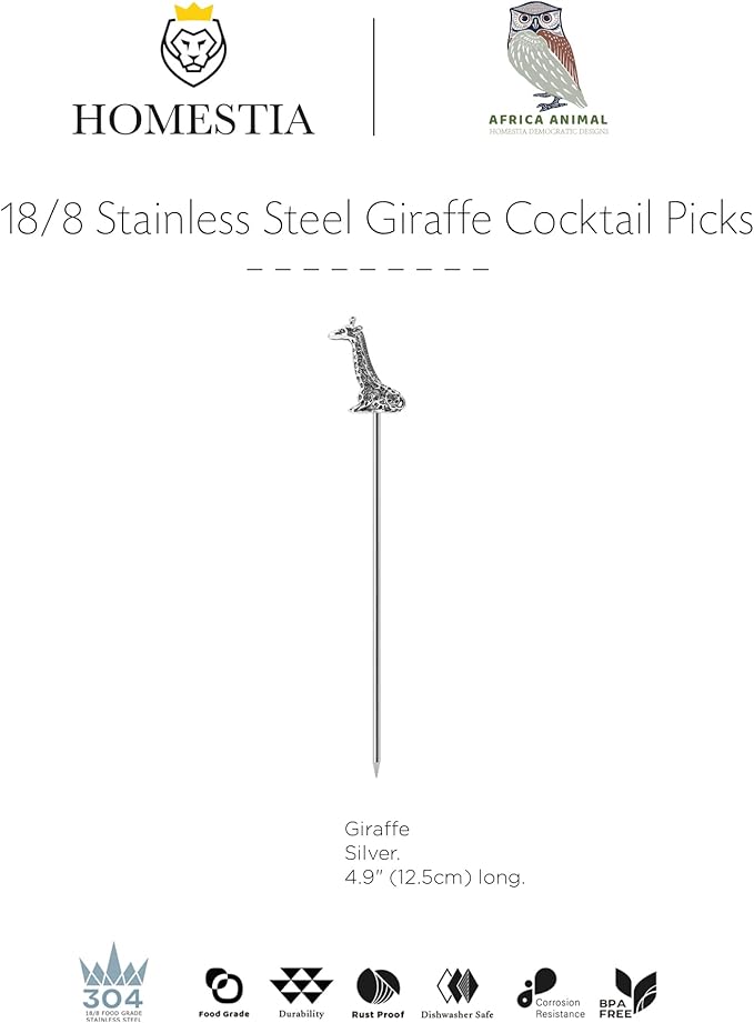 Homestia Metal Cocktail Picks for Drinks, 4.6" Giraffe Cocktail Toothpicks Cocktail Garnish Cocktail Swords, 6Pcs Fancy Martini Picks Olive Picks, Vintage Cocktail Pins Cocktail Accessories