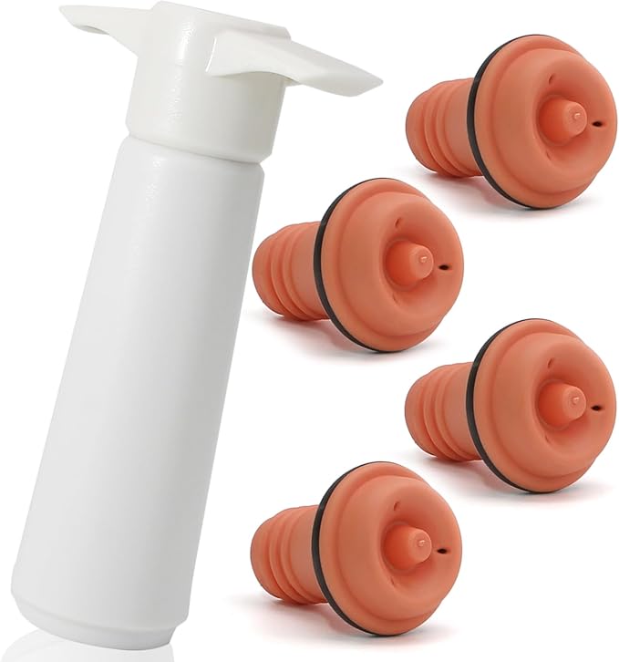 4 Pcs Wine Stoppers, Reusable Preserver Vacuum Pump, Wine Saver Vacuum Pump for Kitchen, Office, Home and Parties(Orange)