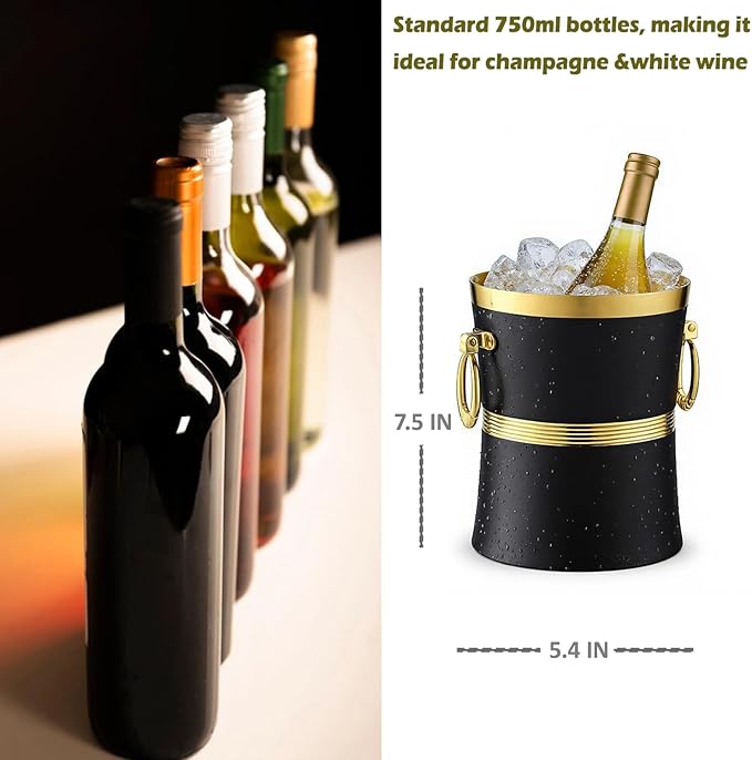 Gold Wine Chiller Bucket for Bottle 750ml White Wine Cooler, Insulated Champagne Beer Ice Chiller Keep Wine & Beverage Cold