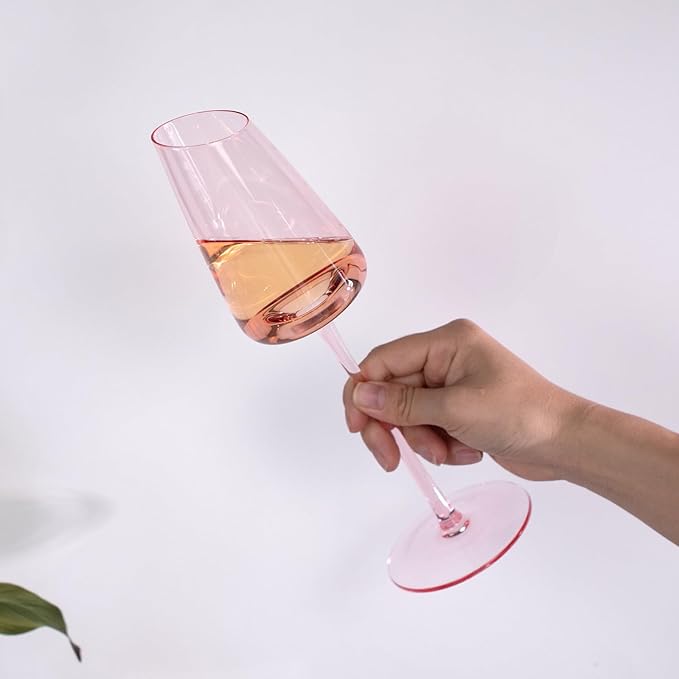 KAMMAK Wine Glasses Set of 2, 7.44 oz Hand Blown Crystal Bordeaux Wine Glasses, Thin Rim & Long Stem, Perfect for Red & White, Daily Use, Wedding or Birthday Gift with Gift Box, XH-H260 Pink