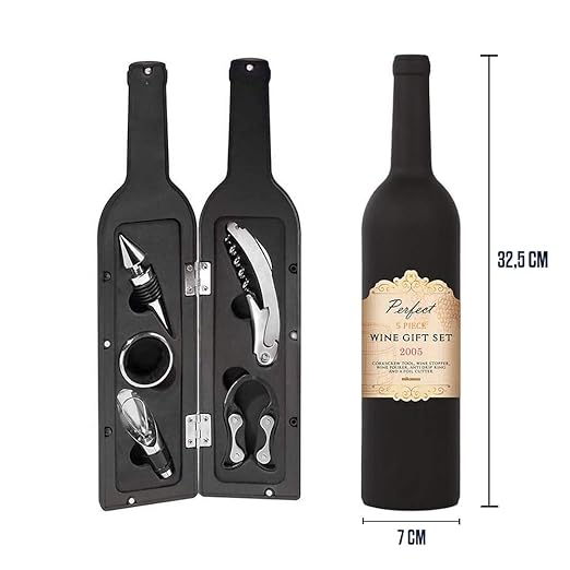 mikamax - Wine Gift Set - Wine Kit - Black - Wine Checker - Wine Stop - Corkscrew Tool