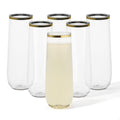 TOSSWARE POP 9oz Stemless Gold Rim Champagne Flute Set of 48, Premium Quality, Recyclable, Unbreakable & Crystal Clear Plastic Champagne Glasses