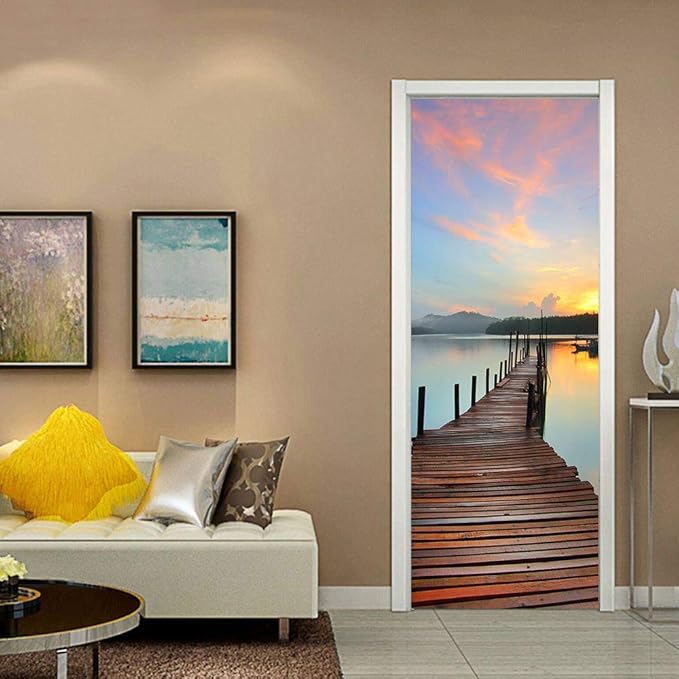 3D Peel and Stick Door Stickers Murals - PIER Wallpaper Self-Adhesive Decals Removable PVC Waterproof Poster for Bedroom Living Room 34.6" x 78.7"