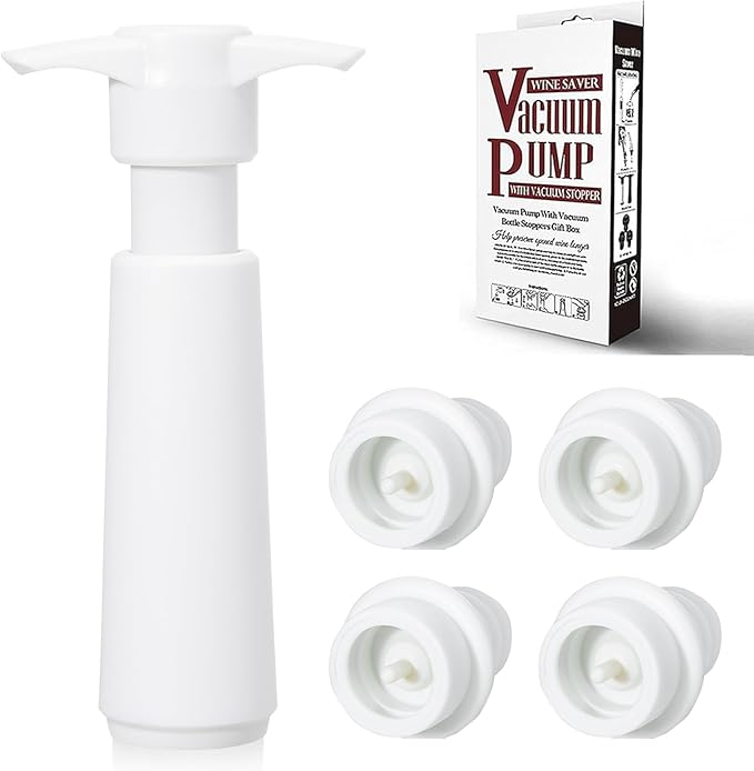 Wine Saver Pump with 4 Vacuum Wine Stoppers, Wine Bottle Stoppers with Food Grade Silicone Leak proof Keep Fresh Suitable for All Standard Wine Bottles