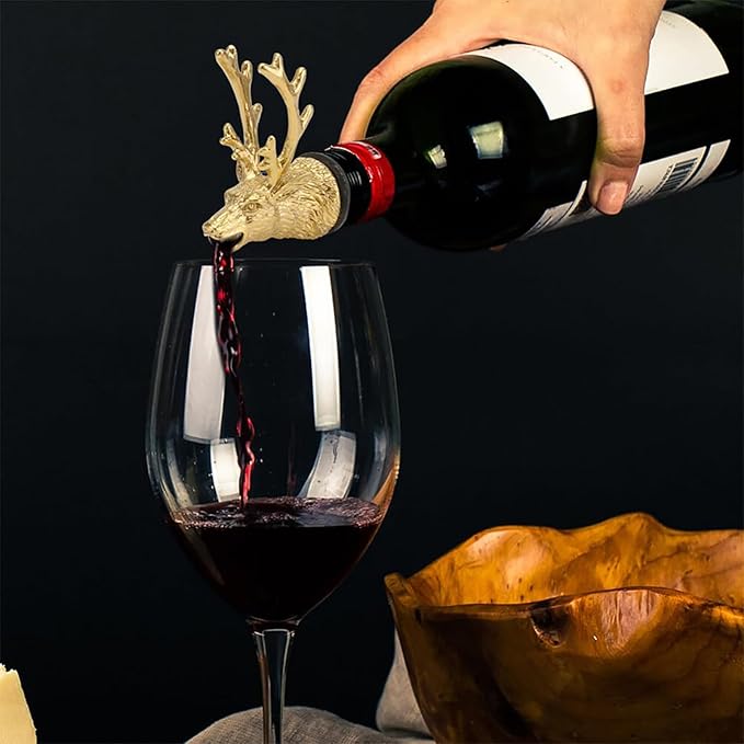 CALLARON Deer Head Wine Pourer Zinc Alloy Creative Liquor Pour Spout Smooth Flow Decorative Bar Tool for Parties and