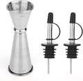 Double Cocktail Jigger for Bartending 2oz 1oz with 2 Pourers Spout Lids, Japanese Bar Stainless Steel Drink Shot Measurer with Measurements Inside, Liquor Alcohol Measuring Cup for Bartender Accessory