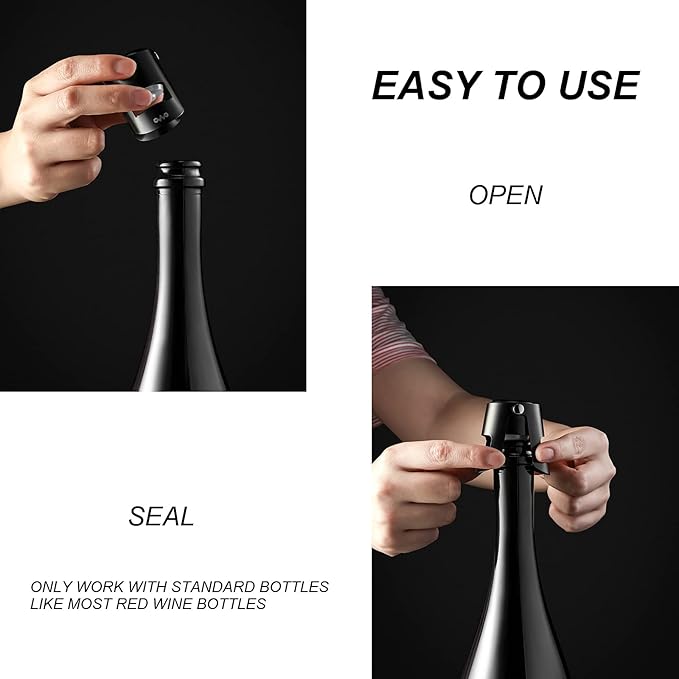 OWO Champagne Bottle Stoppers Stainless Steel, Reusable Champagne Cork & Saver Stopper, Leak Proof Prosecco & Sparkling Wine Plug, Bubble Retention Protection （Black, 3 Pack）